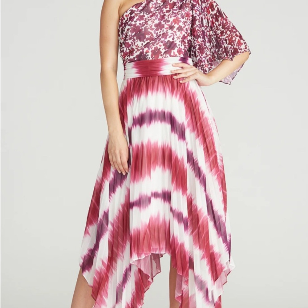 AMUR One-Shoulder Dress in Pink and White